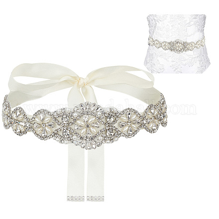 Brass Flower Bridal Belt with Glass Rhinestones for Wedding Dress AJEW-WH0455-006P-1