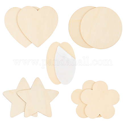 Pandahall 4.7 pulgada 5 forma de rebanadas de madera 15 piezas corazón estrella flor redonda piezas de madera autoadhesivas para acción de gracias DIY-PH0026-38-1