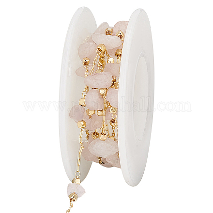 OLYCRAFT 3.3 Feet Rose Quartz Brass Cable Chain Rose Quartz Bead Chain with Golden Plated Brass Findings Handmade Crystal Beads Brass Chain for DIY Craft Bracelet Necklace Jewelry Making DIY-OC0010-76-1