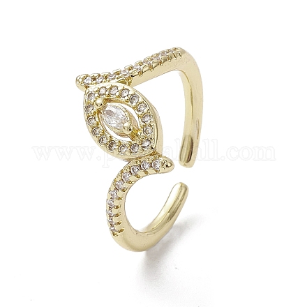 Rack Plating Brass Micro Pave Cubic Zirconia Open Cuff Rings RJEW-K257-41G-1