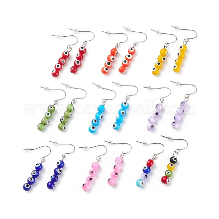 9 paio di orecchini pendenti rotondi con perline rotonde a lume a 9 colori EJEW-JE05088-1