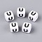 Opaque Acrylic Beads, Cube with Number, with Enamel, Black, Letter U, 7.5~8x7.5~8x8~8.5mm, Hole: 3.6~4mm, about 1200pcs/500g