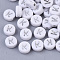 Plating Acrylic Beads, Silver Metal Enlaced, Horizontal Hole, Flat Round with Letter, White, Letter.K, 7x4mm, Hole: 1.2mm, about 3600pcs/500g.