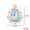 Alloy Pendants, with Rhinestone, Cadmium Free & Lead Free, Light Gold, Teardrop, Sky Blue, 25x19x5mm, Hole: 1.6mm