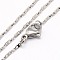 Tarnish Resistant Trendy Unisex 304 Stainless Steel Rectangle Link Chain Necklaces, with Lobster Clasps, Stainless Steel Color, 17.7 inch(44.9cm), 1.4x0.5mm