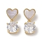 Brass & Shell & Clear Cubic Zirconia Pendants, Flat Round & Heart Charms, Real 18K Gold Plated, 19x8x5.5mm, Hole: 2mm