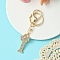 Golden Alloy Rhinestone Keychain, with Alloy Clasp and Iron Rings, Letter I, 10cm, Pendant: 44mm