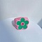 Resin Finger Rings for Women, Flower, with Rhinestone, Flamingo, Inner Diameter: 17mm
