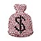 Handmade Polymer Clay Rhinestone Beads, Bag with Dollar Sign, Light Rose, 34.5~35x25~26x11~11.5mm, Hole: 1.5~1.8mm