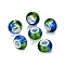Resin European Beads, Large Hole Beads, with Brass Double Cores, Two Tone, Rondelle, Lime Green, 14x8.5~9mm, Hole: 5mm