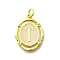 Brass Pendants, with Enamel, Oval with Letter, Real 18K Gold Plated, with Jump Ring, Letter T, 20x15~15.5x2mm, Hole: 3.5mm