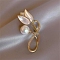 Tulip Alloy Rhinestone Brooches, with ABS Imitation Pearl, Golden, 52x30mm