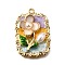 Alloy Enamel Pendants, with ABS Imitation Pearl, Rectangle with Flower Charm, Rack Plating, Long-Lasting Plated, Lead Free & Cadmium Free & Nickel Free, Golden, Colorful, 27x19x6.5mm, Hole: 1.5mm