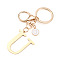 Stainless Steel Keychains, Golden, with Lobster Claw Clasps, Letter U, 97mm