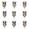 10Pcs Owl Shaped Alloy Rhinestone Connector Charms, with Colorful Glass Seed Beads, Antique Silver, 23x11x4mm, Hole: 2mm