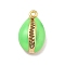 Rack Plating Brass Enamel Pendants, Long-Lasting Plated, Lead Free & Cadmium Free, Real 18K Gold Plated, Shell Shape, Spring Green, 15.5x9x4.5mm, Hole: 1.2mm