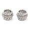 Brass Micro Pave Clear Cubic Zirconia Beads, Round with Leaf, Platinum, 10x7mm, Hole: 6mm
