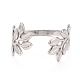 304 Stainless Steel Leaf Open Cuff Ring for Women RJEW-C025-09P-3