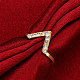 女性のための V シェイプデザイン錫合金チェコラインストーン指輪  ゴールドカラー  usサイズ7（17.3mm） RJEW-BB14521-7-3