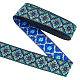 エスニック風刺繍ポリエステルリボン  ジャカードリボン  服飾材料  ブルー  菱形模様  1-3/8インチ（34mm）  約7.66ヤード（7m）/ロール OCOR-WH0077-29F-1