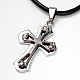 Alloy Rhinestone Cross Pendant Necklaces for Men NJEW-L401-16B-1
