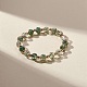 Glass Imitation Green Quartz & Brass Beaded Stretch Bracelet for Women BJEW-JB09187-2
