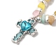 Alloy Glass Cross Pendant Necklace with Cat Eye Chips Beaded Chains NJEW-Q001-02P-2