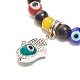 Bracelet extensible en perles rondes en turquoise synthétique (teint) et lampadaire mauvais œil avec breloque main hamsa pour femmes BJEW-JB07836-5