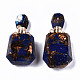 Pendentifs flacons de parfum ouvrants en bronzite synthétique et lapis lazuli assemblés G-S366-059A-2