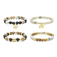 4 pièces 4 style naturel et synthétique mixte pierres précieuses et tête bouddhiste perlé ensemble de bracelets extensibles BJEW-JB09326-1