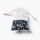 綿と麻の布梱包用ポーチ  巾着袋  花柄  プルシアンブルー  12~14.2x9.8~10.5cm ABAG-WH0017-01B-2