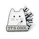 かっこいい合金ブローチ  バックパックの服のための矢印の襟章を持つ猫  電気泳動黒  ホワイト  26x28x2mm  ピン：1mm JEWB-M022-12-1