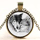 Wolf Pattern Flat Round Glass Pendant Necklaces NJEW-N0051-013S-01-1