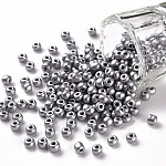 Perles de rocaille en verre, couleur d'argent, 6/0, 4~5x3~4mm, Trou: 1~2mm, environ 4500 pcs / sachet 
