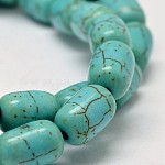 Brins de perles turquoise synthétiques en baril teint, turquoise, 12x8mm, Trou: 1mm, Environ 31 pcs/chapelet, 15.7 pouce