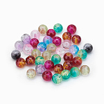 Rondes perles de verre craquelé deux de tonalité, couleur mixte, 6mm, Trou: 1.3~1.6mm