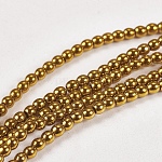 Chapelets de perles en hématite synthétique sans magnétiques, ronde, Grade a, plaqué or, 2mm, Trou: 1mm, Environ 200 pcs/chapelet, 16 pouce