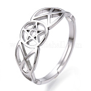 304 Stainless Steel Hollow Out Pentagram Adjustable Ring for Women RJEW-T027-12P