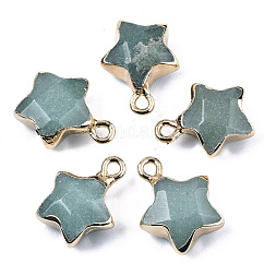 Colgantes naturales aventurina verde, con borde chapado en oro claro y lazo de latón, estrella, facetados, 16~17x13x6.5mm, agujero: 1.6 mm