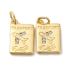 Ottone micro spianare pendenti zirconi, ciondoli per passaporto, placcato di lunga durata,  cadmio& piombo libero, placcatura cremagliera, con anello di salto, vero placcato oro 18k, 14x9.5x1.5mm, Foro: 3.5 mm