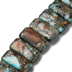 Brins de perles de jaspe impérial synthétiques, teinte, rectangle, 2-trou, cyan, 10x20x5mm, Trou: 0.9mm, Environ 17 pcs/chapelet, 6.89'' (17.5 cm)