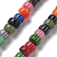 Handgemachte Millefiori Bunte Malerei Perlen Stränge, Flachrund, Mischfarbe, 5~6x4~5 mm, Bohrung: 0.7 mm, ca. 98 Stk. / Strang, 15.55 Zoll (39.5 cm)