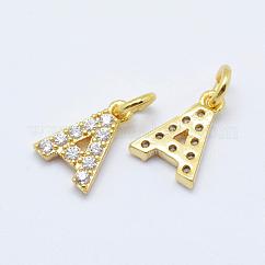 Messing-Mikro pflastern Klasse AAA Zirkonia Anhänger / charms, Buchstabe a, Cadmiumfrei und Nickel frei und Bleifrei, echtes 18k vergoldet, 8.5x6x1.5 mm, Bohrung: 2 mm