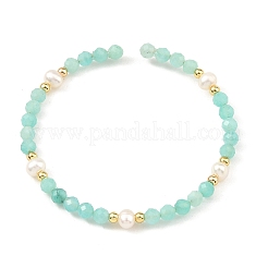 Bracciali rigidi con perline rotonde sfaccettate di amazzonite naturale da 4 mm e perle&nbsp;BJEW-JB14470
