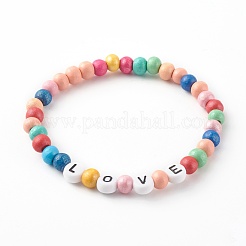 Ensembles de bracelets extensibles en perles de bois naturel rondes pour parent et enfant&nbsp;BJEW-JB06337