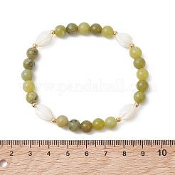 Pulseras elásticas con cuentas de jade chino natural/jade del sur y concha trochí/concha trochus para mujer&nbsp;BJEW-TA00716