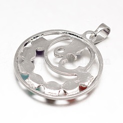 Chakra Schmuck Messing Edelstein flache runde Anhänger&nbsp;KK-J298-07-NR