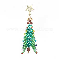 Weihnachtsbaum-Ohrstecker aus natürlichem rotem Jaspis und Glasperlen für Frauen&nbsp;EJEW-MZ00157