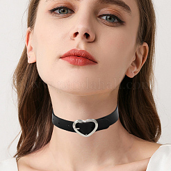 Punk-Rock-Stil Legierung Herz Ring Kunstleder Chocker Halsketten&nbsp;NJEW-CL0001-21