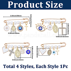 4 stücke 4 arten legierung strass mit emaille bösen blick kreuz herz jungfrau maria kilt pins mit charme&nbsp;JEWB-BM0001-03